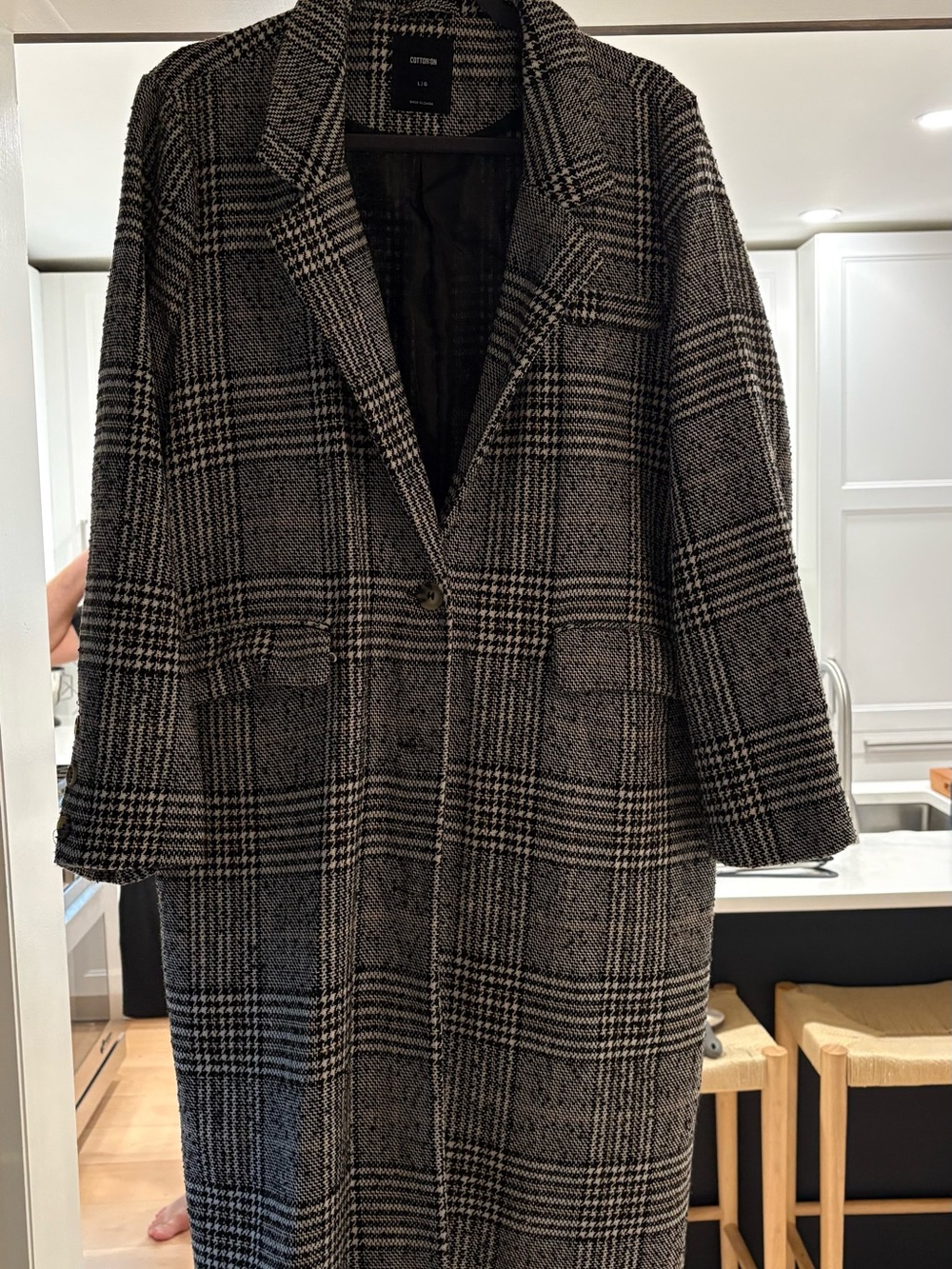 Cotton On Black and Gray Plaid Pea Coat